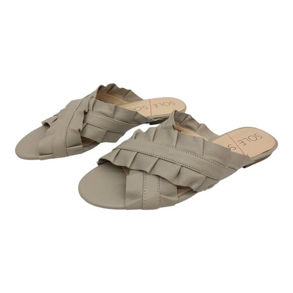 Sole Society Gray Flat Slide Sandals  Leather Ruffle Women's 8  Mandi - Picture 2 of 13